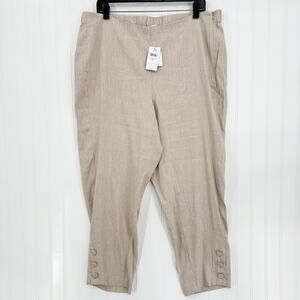 J Jill Pants Women XL Linen Blend Beige Tapered Ankle Coastal Beach Minimal NEW